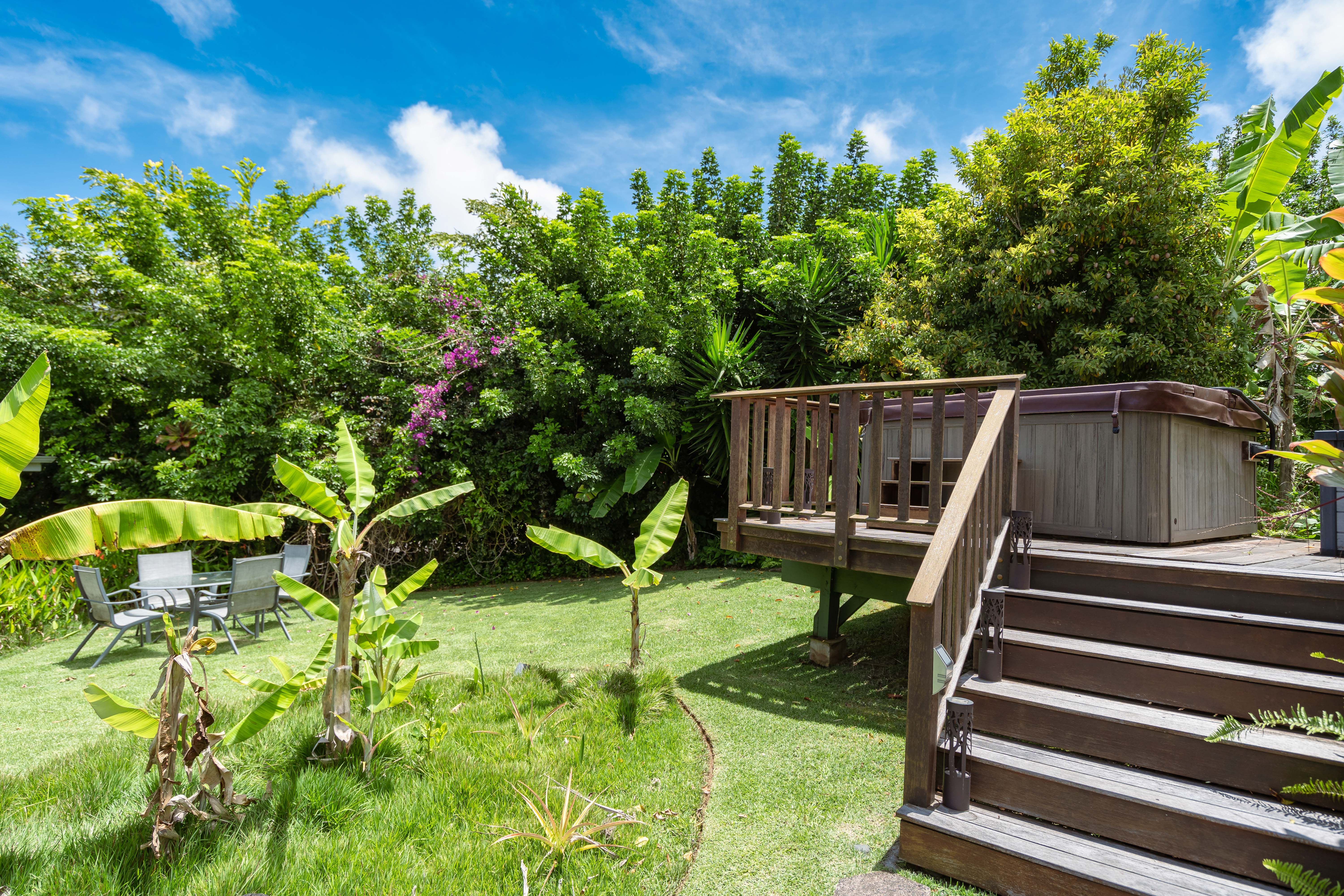 outside dining and relaxing in the peaceful garden setting